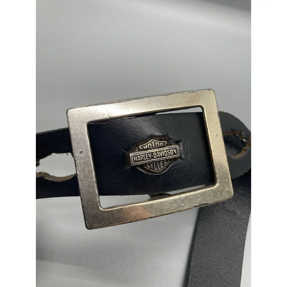 Harley Davidson Black Leather Belt USA 97771-01VM w/Shield Logo Buckle Sz 36